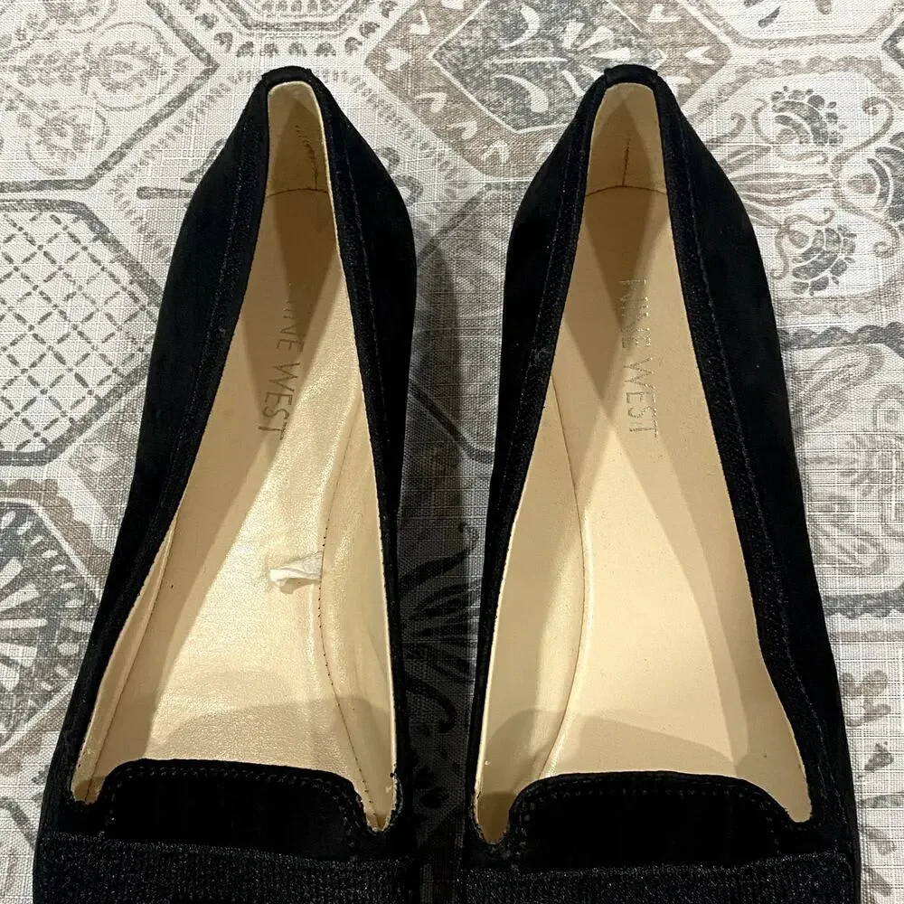 Nine West Black Suede Zappoli Loafer Ballet Flats Comfort Classic Size 8.5 M